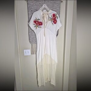 Latroupe Cream Floral Embroidered white Gauze Maxi Dress vacation dress